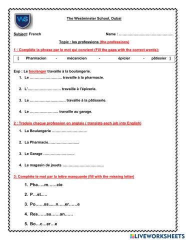 Les magasins et les professions