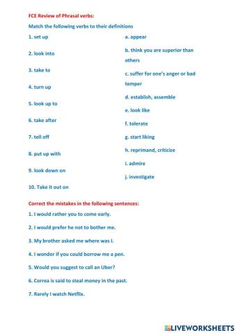 FCE Phrasal Verbs practice