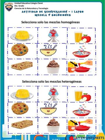 Mezclas y soluciones - Actividades de recuperación