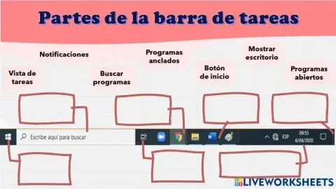 Partes de la barra de tareas de Windows