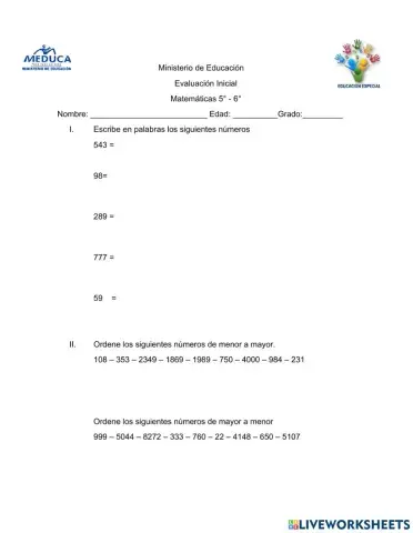 Prueba Inicial Pensamiento Lógico Matemático