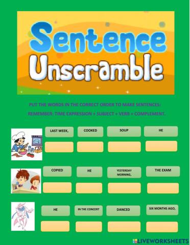 Unscramble sentences in past tense