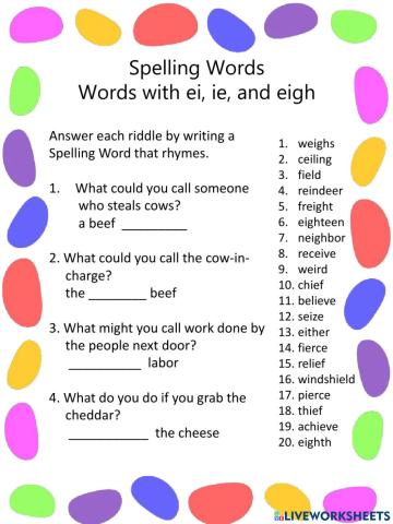 Spelling: words with ei, ie, and eigh