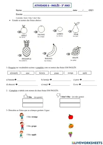 3° ano - INGLÊS - SEMANA 6