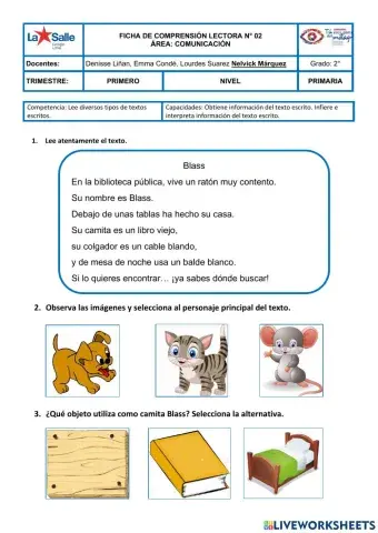 Ficha de comprensión lectora. Ejercicios con sílabas trabadas br, bl