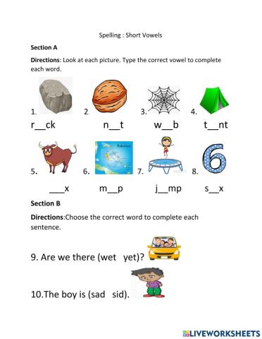 Spelling short vowels worksheet