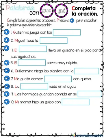 Palabras con gue - gui