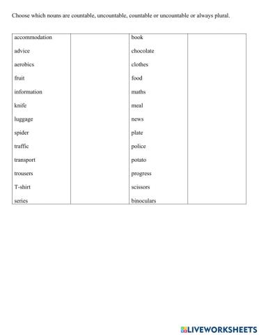 Count - Uncount nouns