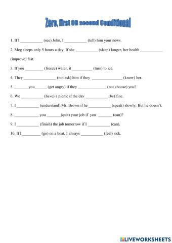 Zero, 1st and 2nd conditional