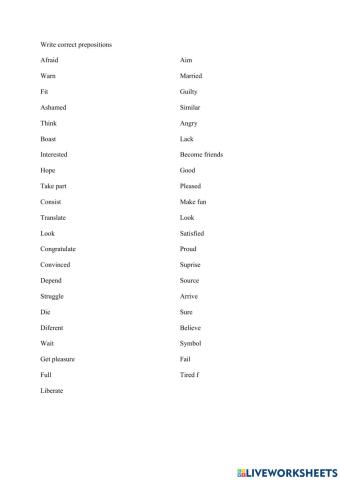 Write correct prepositions.