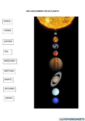 Une los planetas con su nombre