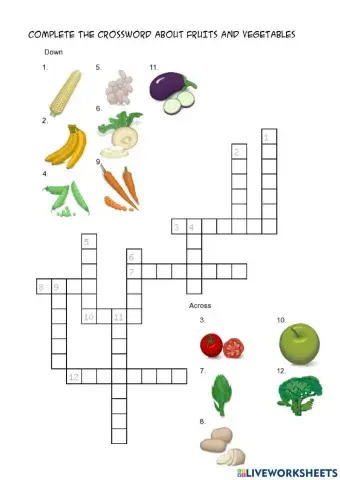 Fruits and vegetables crossword
