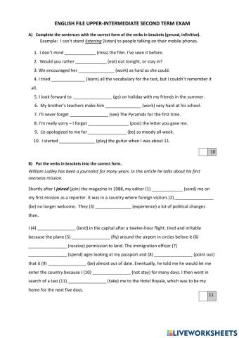 UPPER  2nd term GRAMMAR and VOCABULARY EXAM