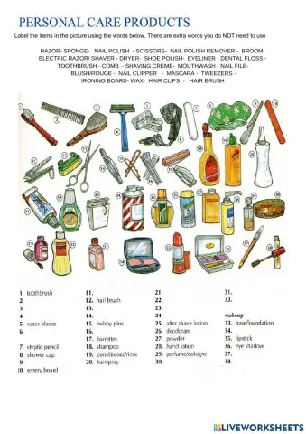 VOCABULARY PERSONAL CARE PRODUCTS