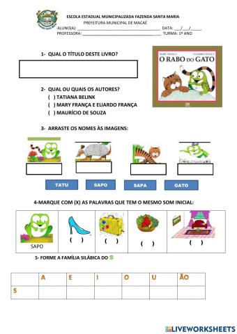 O rabo do gato atividades