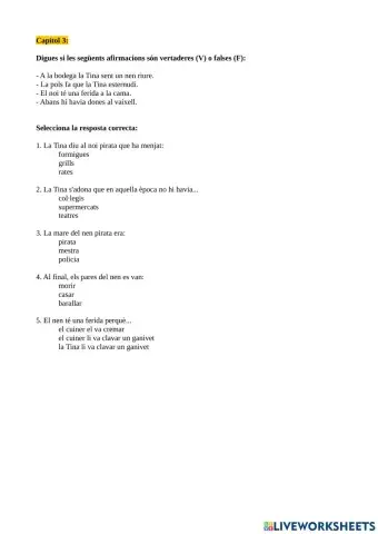 Comprensió lectora Tina Superbruixa i els pirates Capítol 3