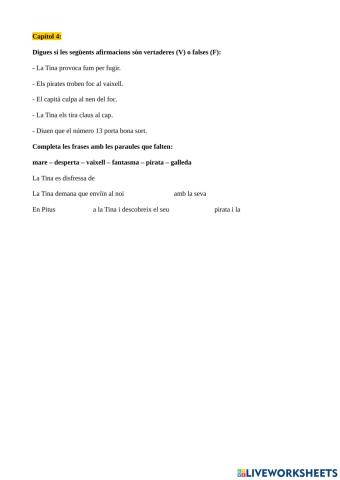 Comprensió lectora Tina Superbruixa i els pirates Capítol 4