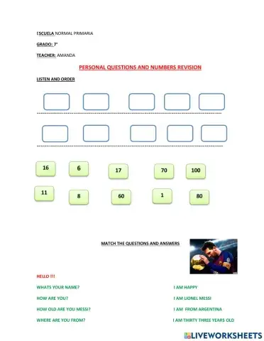 Personal questions and numbers