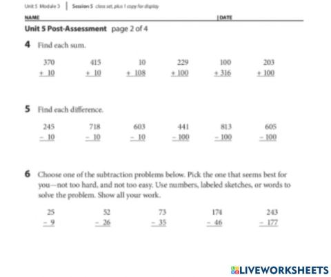 Adding and Subtracting 2 digit Numbers