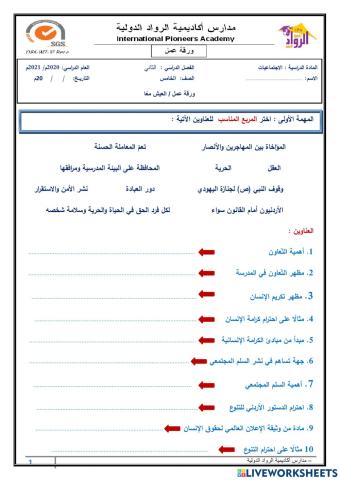 ورقة عمل الاجتماعيات