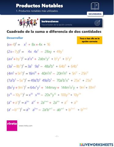 Producto notable: Cuadrado de un binomio