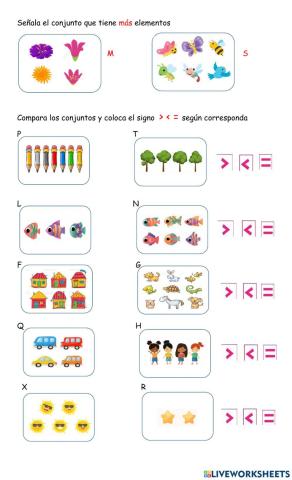 Comparación de conjuntos: mayor que, menor que, igual a
