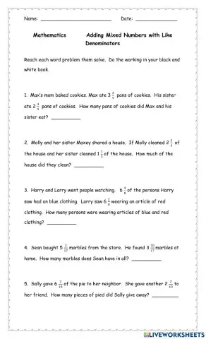 Adding Mixed Numbers with Like Denominators