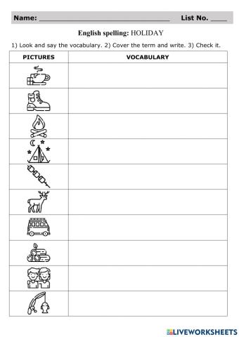 Spelling test: holidays