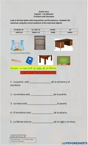 Furniture and classroom objects in Spanish