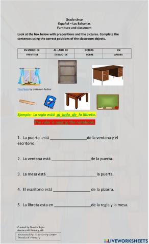 Furniture and classroom objects in Spanish