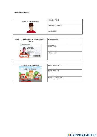 Nombre,direccion, documento