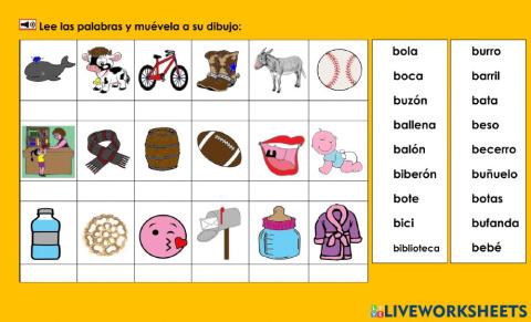 Bb: Pon la palabra debajo de su dibujo (No sonido)
