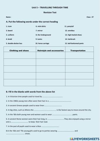 REVISION TEST - Unit 5