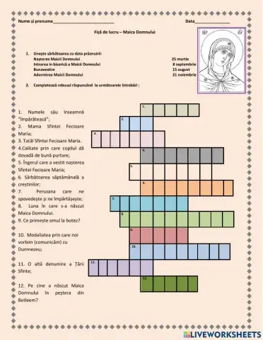 Maica Domnului- fișă de lucru