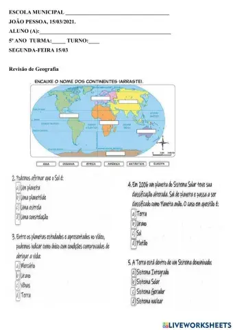 Atividade sobre a Terra