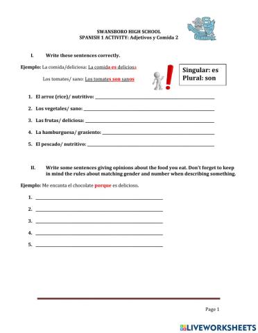 Adjetivos y comida 2