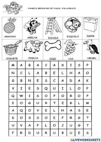 Caça palavras vogais