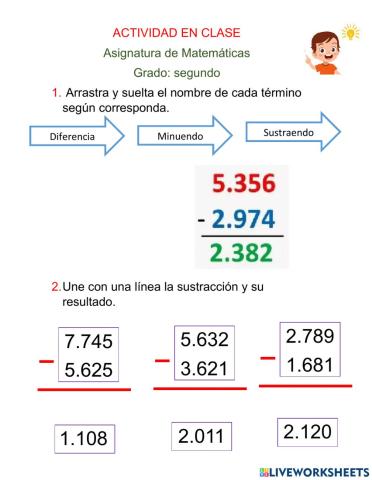 Sustracciones de unidades de mil