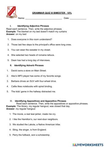 Grammar quiz iii bimester