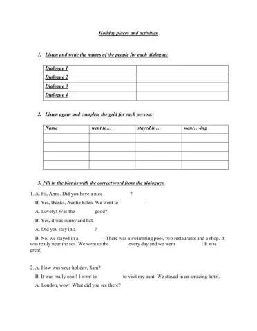 Holiday places and activities