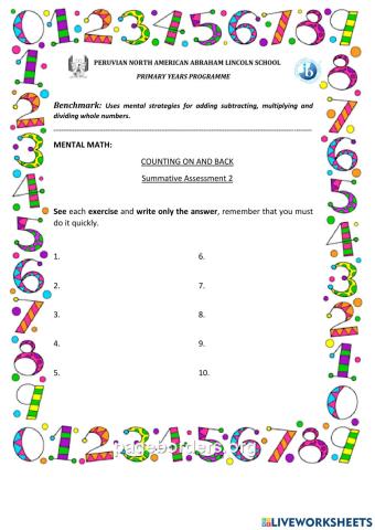 Count on and back answer key Summative