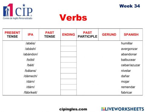 Verbs week 34