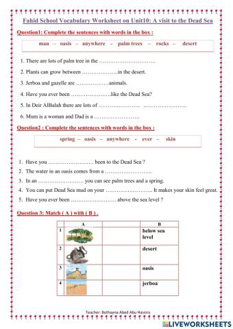 Unit 10: Vocabulary Worksheet
