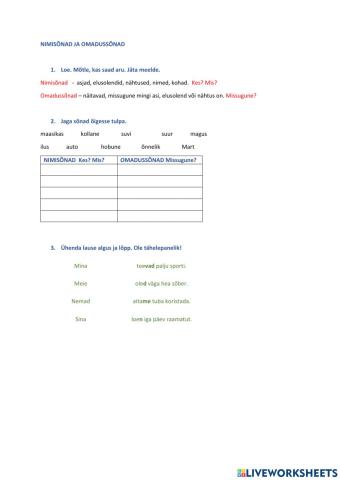 Nimisõnad ja omadussõnad. Pöördelõpud. 2. klass