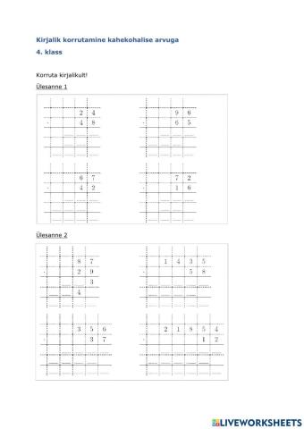 Kirjalik korrutamine kahekohalise arvuga