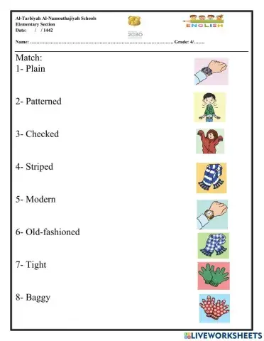 Grade 4 Adjectives for Clothes