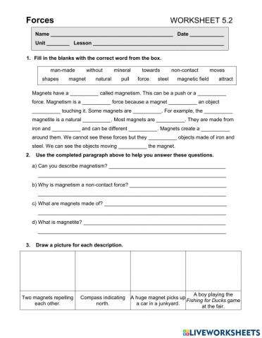 Forces WORKSHEET 5.2