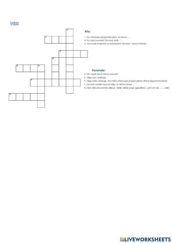 Vesi. Ristsõna 2. klassile