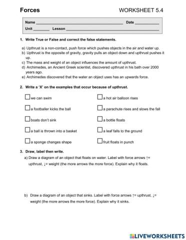 Forces WORKSHEET 5.4