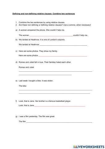 Defining and non-defining relative clauses